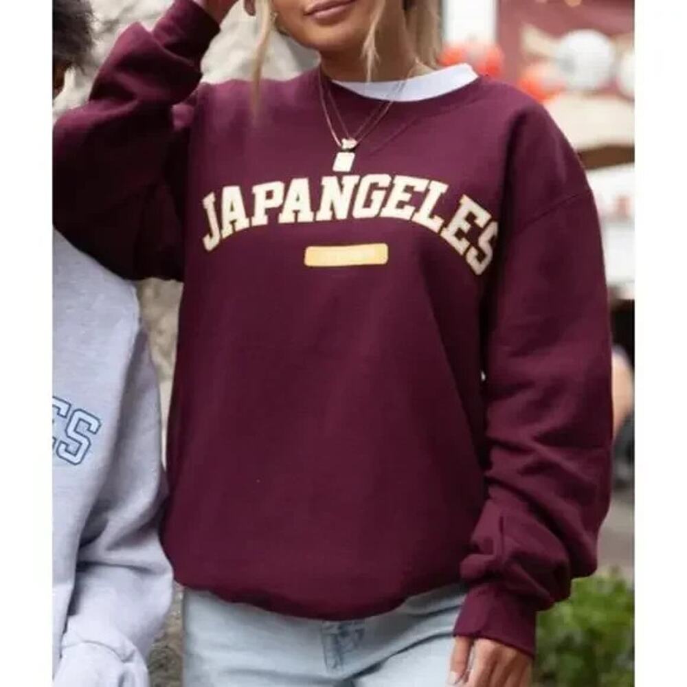 Japangeles Little Tokyo Crewneck Sweatshirt Mens Medium Maroon Russell Blank